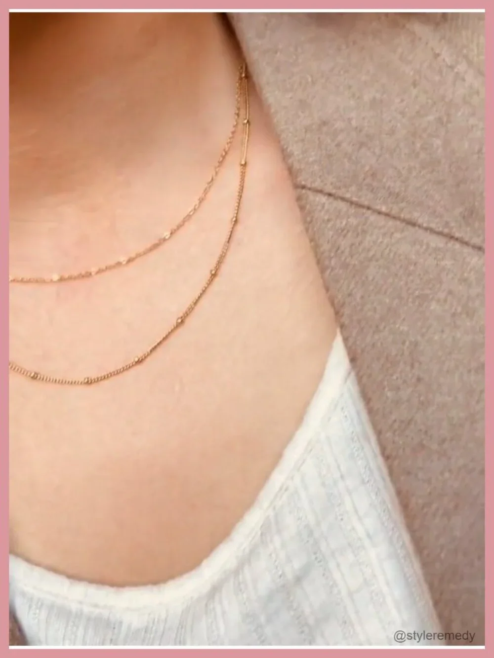 14k Gold Plated Thin Beaded Wave Box Chain Necklace Dainty Layered Choker